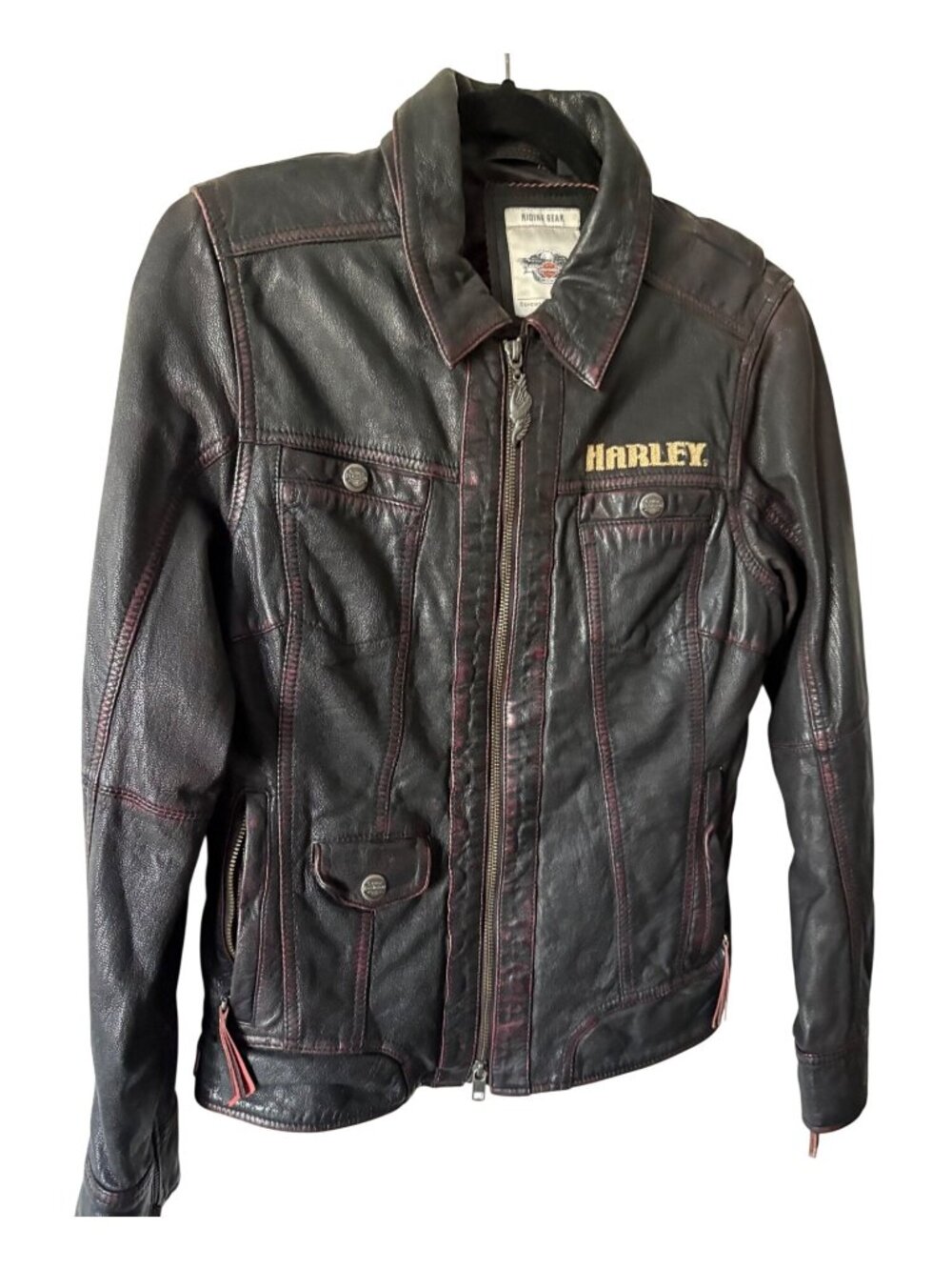 Vintage Harley-Davidson Biker Black Goatskin Leather Jacket Contrast Stitching L